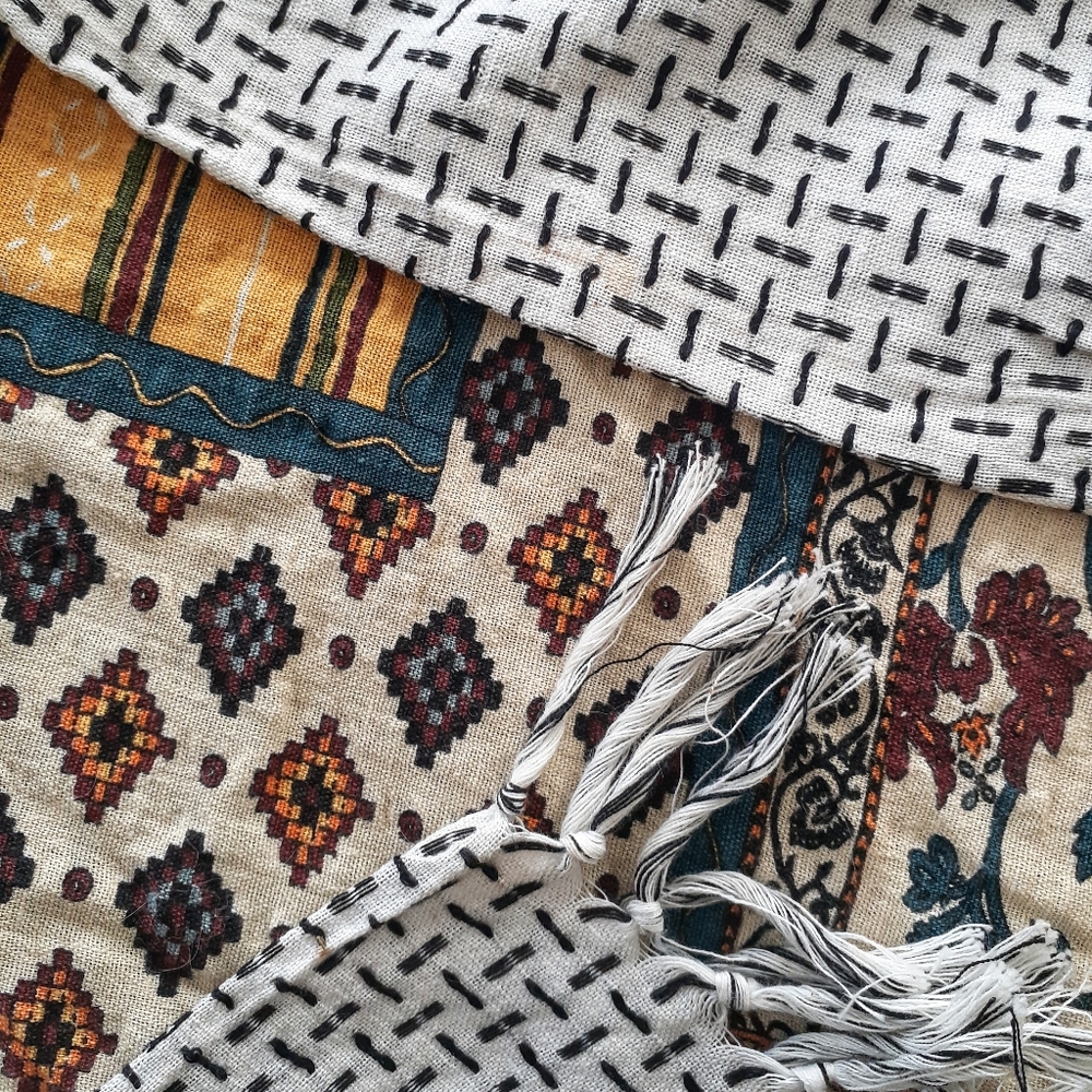 Vintage Glentex woven cotton fringe scarf - Picture 4 of 10